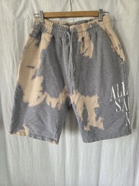All Saints | Merger Tie-Dye Cotton-Blend Men’s Shorts in Gray & Tan